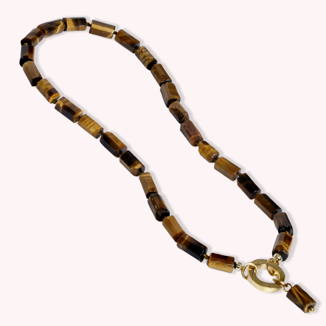 tijgeroog bruin edelsteen ketting rough tropical van pimpsandpearls pim