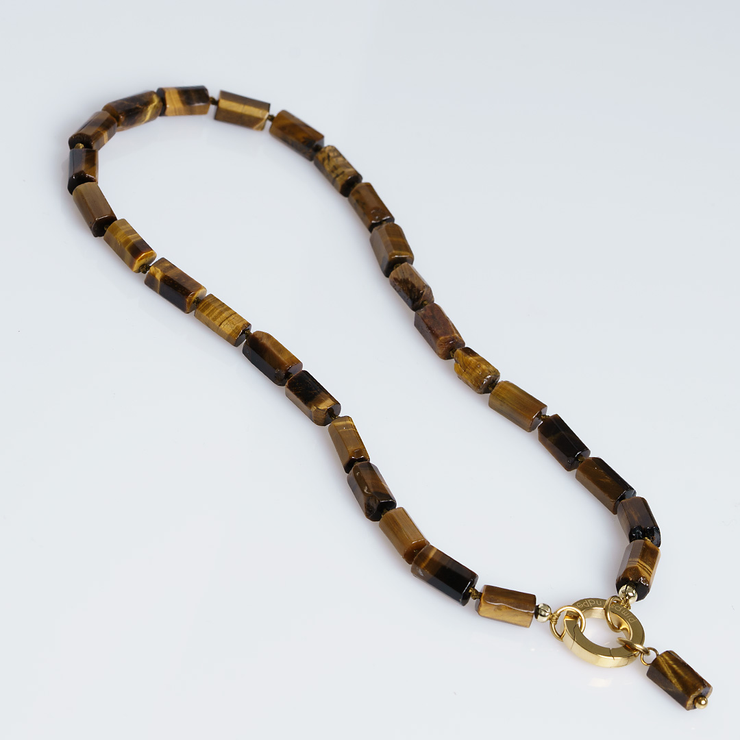 tijgeroog bruin edelsteen ketting rough tropical van pimpsandpearls pim