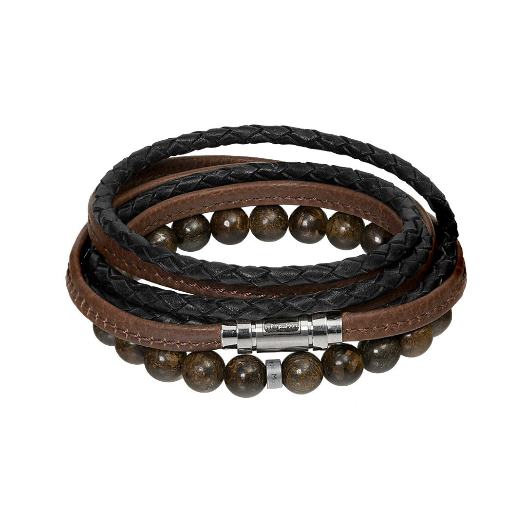 Leren en edelsteen heren armband bruin Bronziet Hero Duo