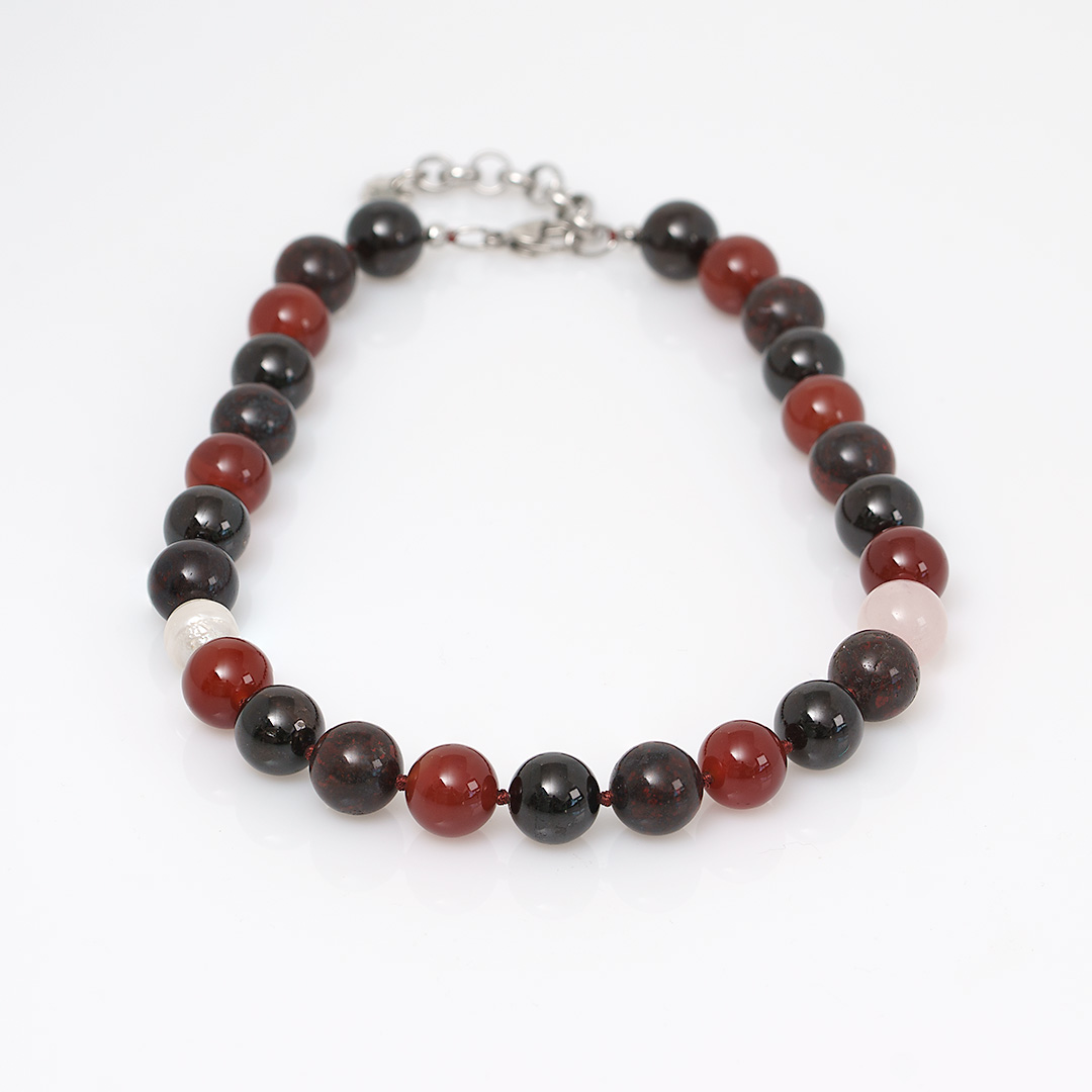 edelsteen ketting burgundy mix bold mala 12 mm van pimpsandpearls pim