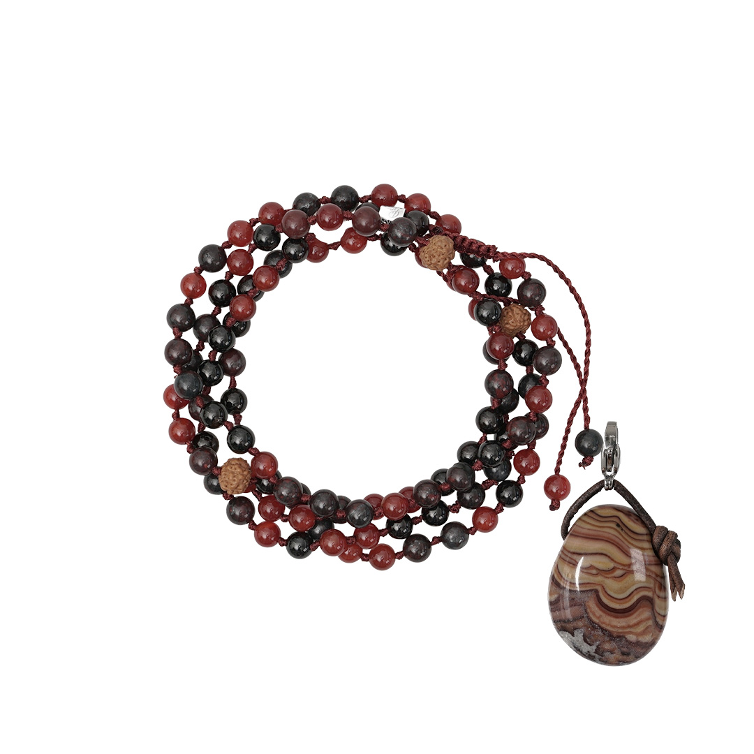 edelsteen ketting burgundy mix mala m 90 cm rode picture jaspis hanger van pimpsandpearls pim