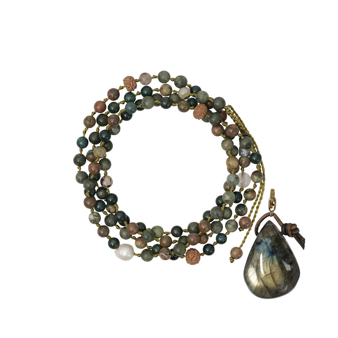 edelsteen ketting groen mix mala m 90 cm labradoriet hanger van pimpsandpearls pim