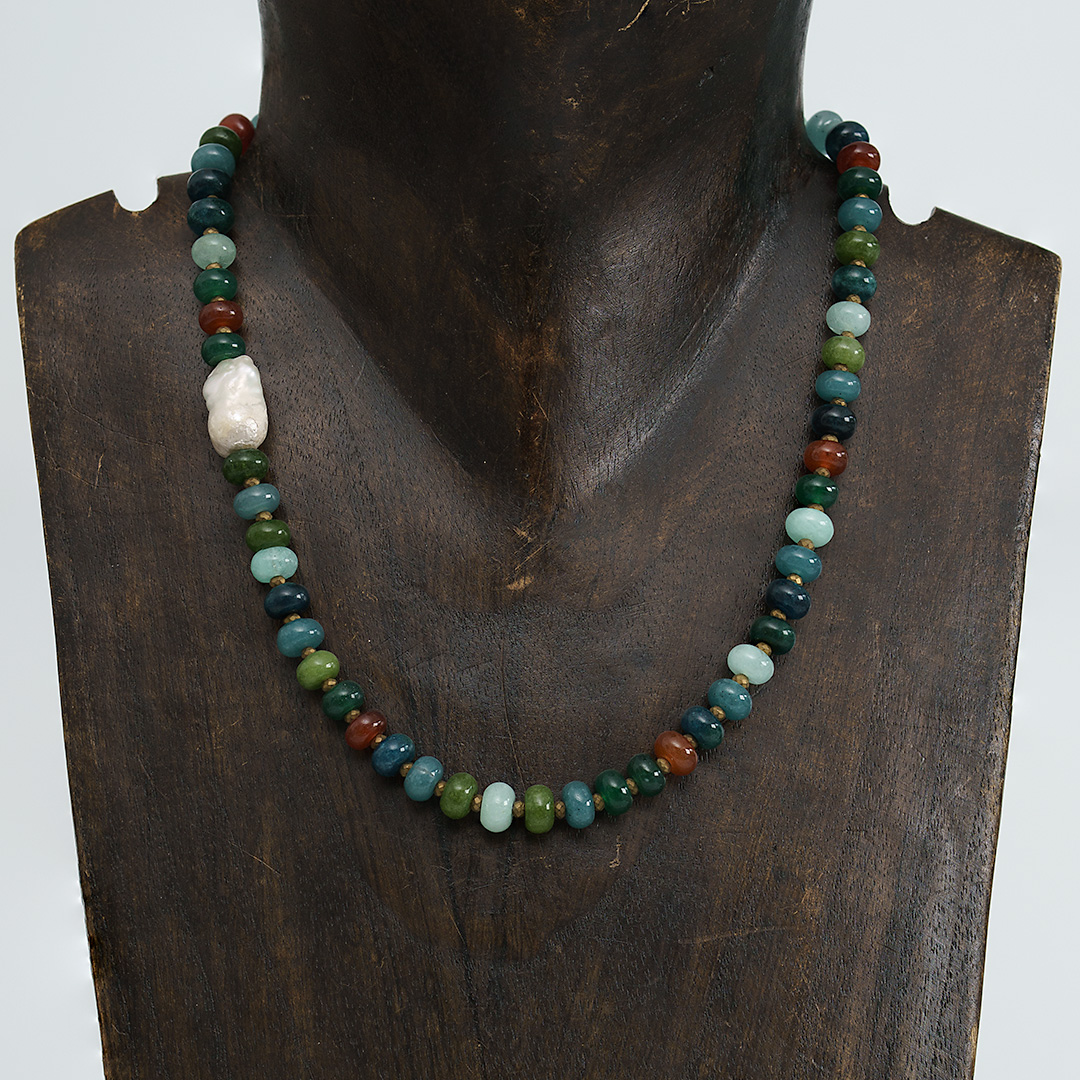 ketting blauw oranje groen edelsteen mix van pimpsandpearls pim hals