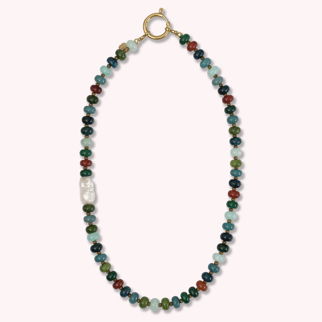 ketting blauw oranje groen edelsteen mix van pimpsandpearls pim