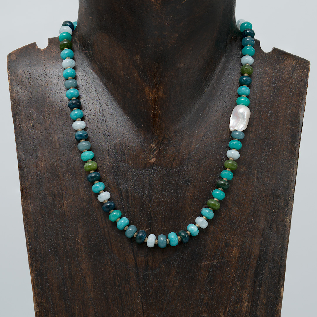 ketting edelsteen blauw groen mix van pimpsandpearls pim