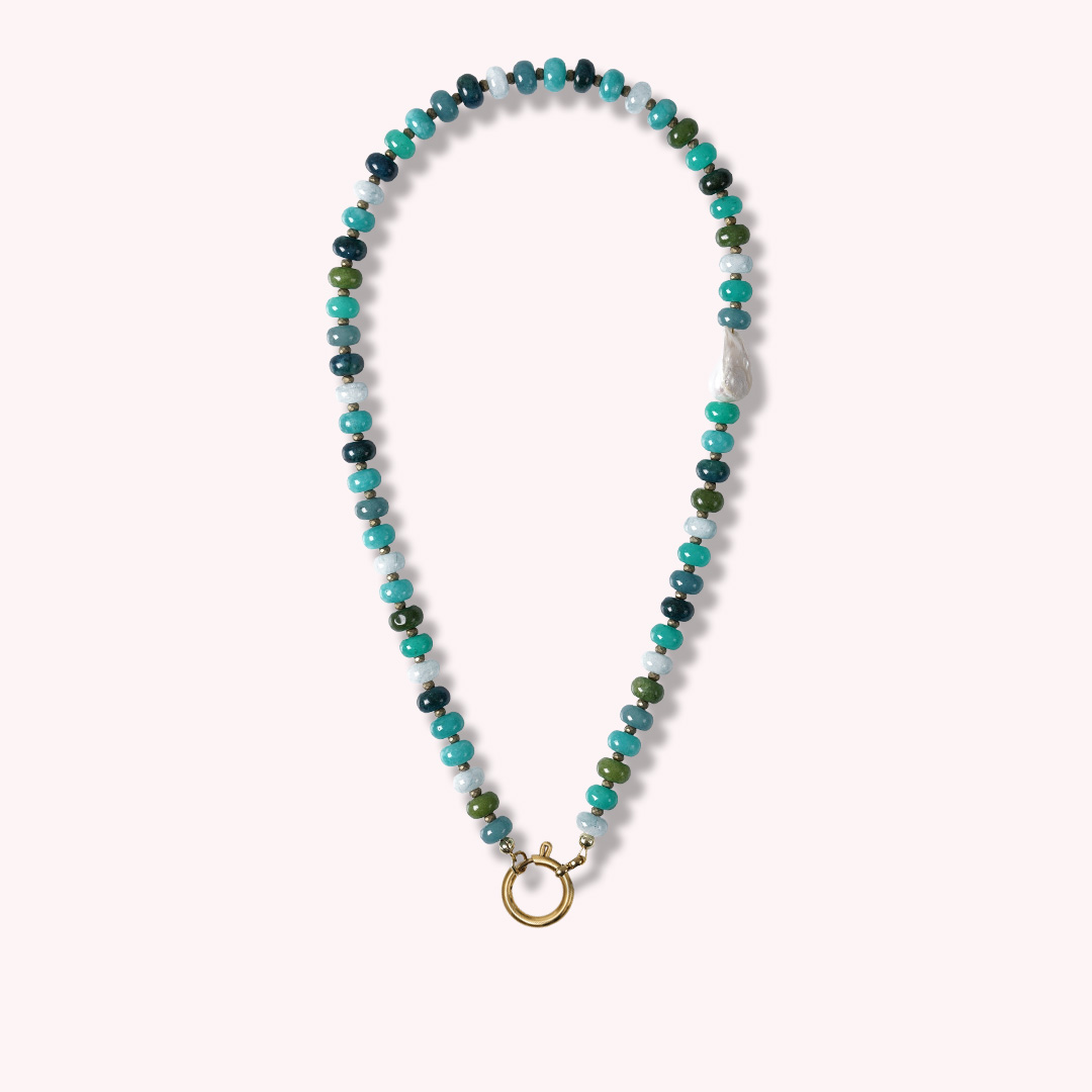 ketting edelsteen blauw groen mix van pimpsandpearls pim