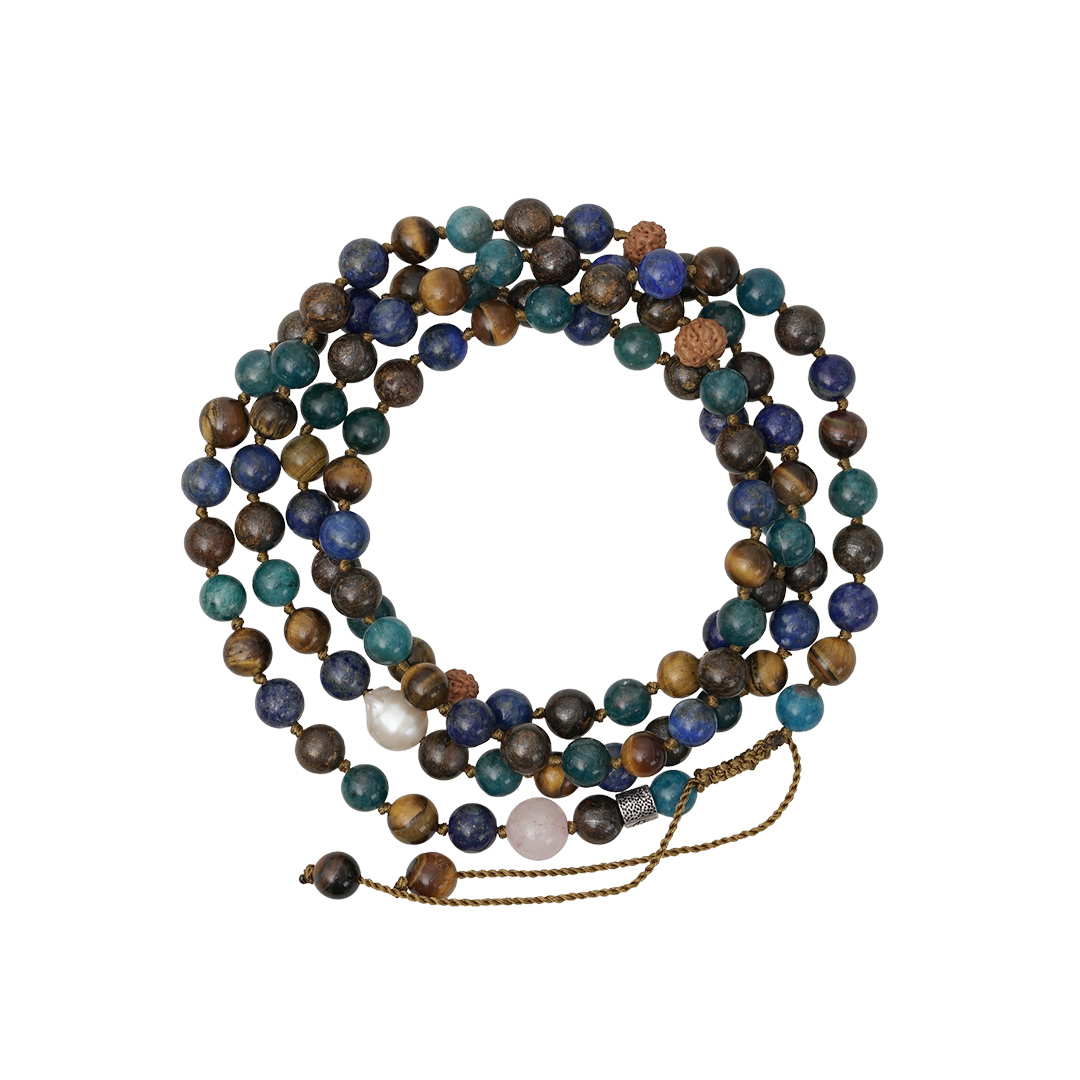 ketting edelsteen blauw mix mala xl 108 cm van pimpsandpearls pim