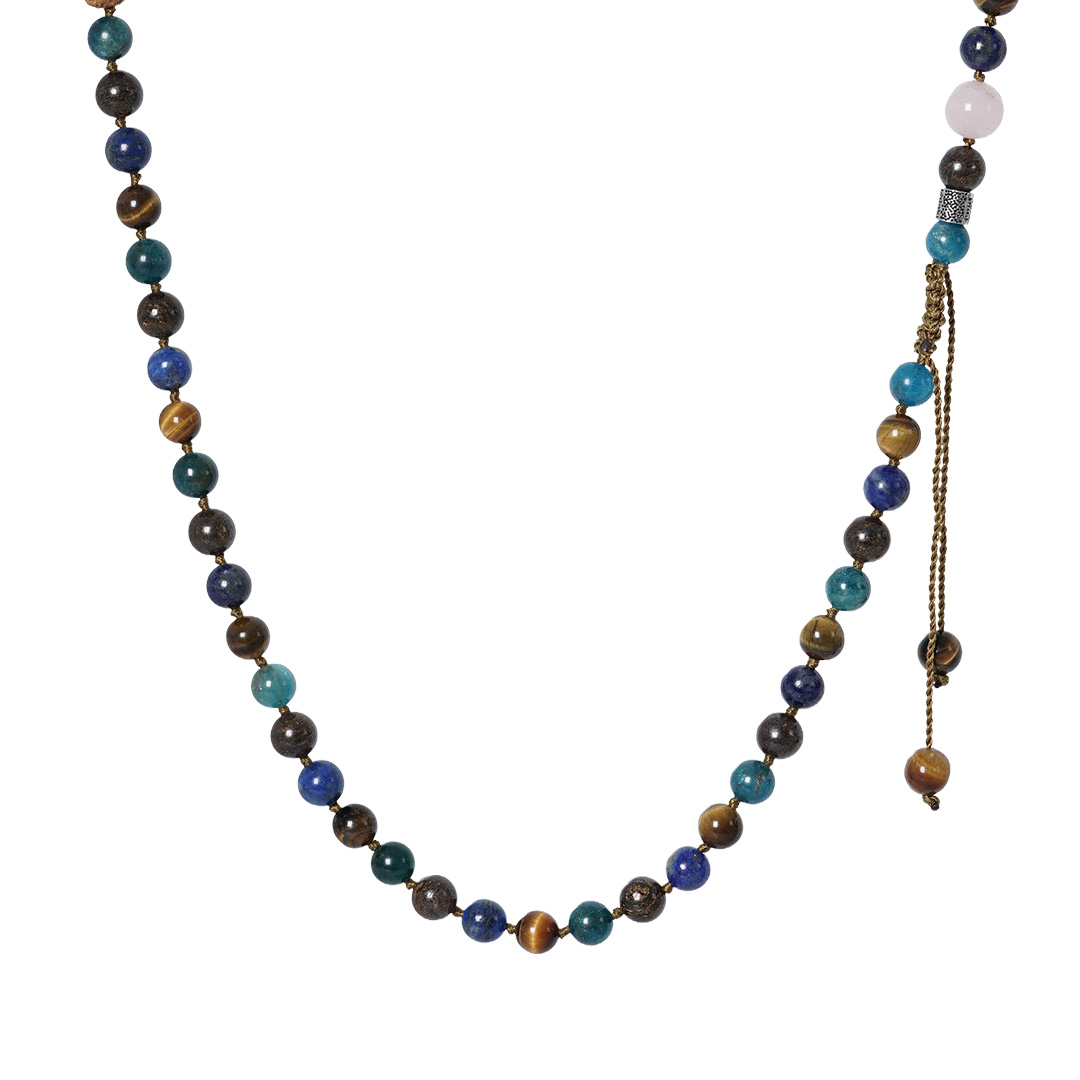ketting edelsteen blauw mix mala xl 108 cm van pimpsandpearls pim
