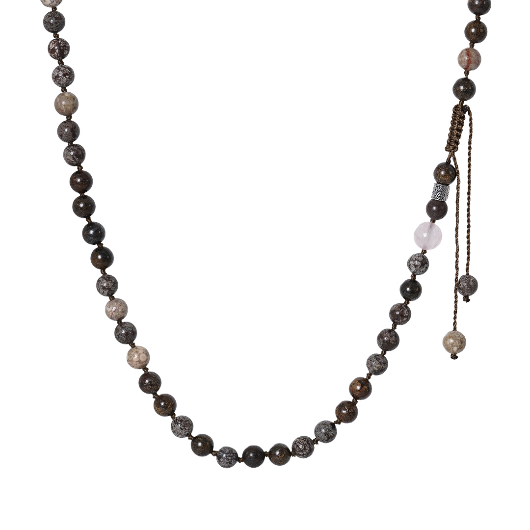 ketting edelsteen bruin beige mix mala xl 108 cm van pimpsandpearls pim