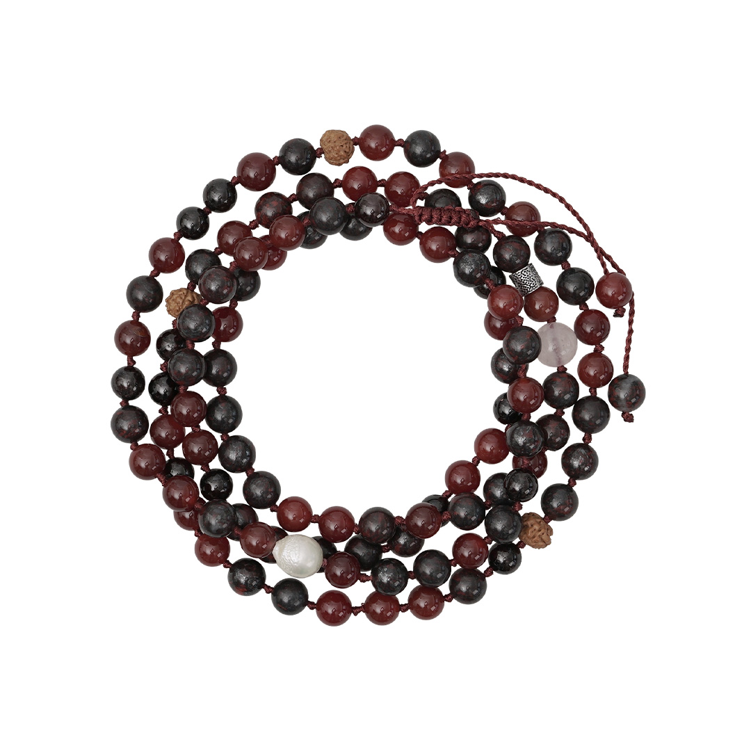 ketting edelsteen burgundy mix mala xl 108 cm van pimpsandpearls pim