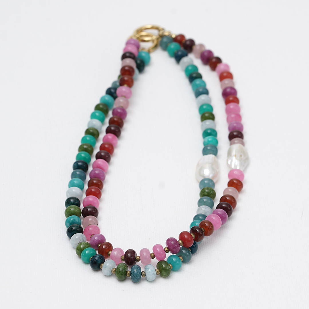 ketting edelsteen mix pimpsandpearls pim liggend