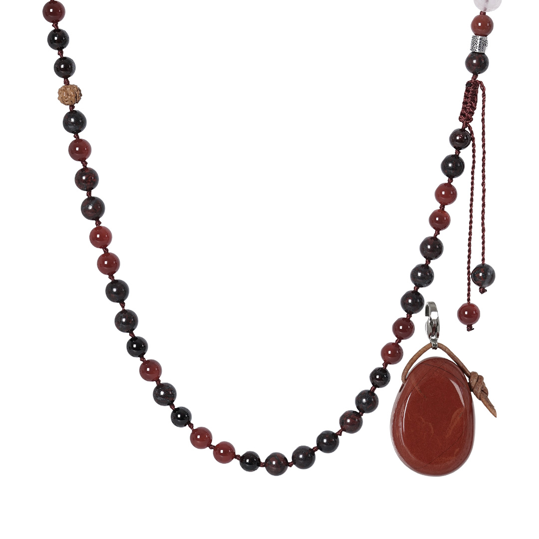 ketting edelsteen oranje burgundy mix mala xl hanger van pimpsandpearls pim