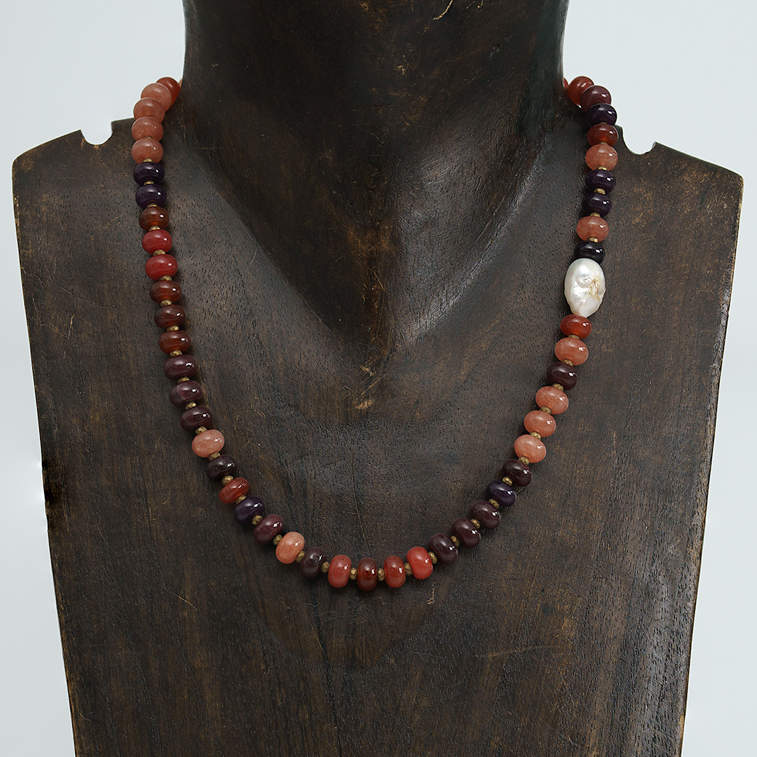 ketting edelsteen oranje paars burgundy mix van pimpsandpearls pim hals