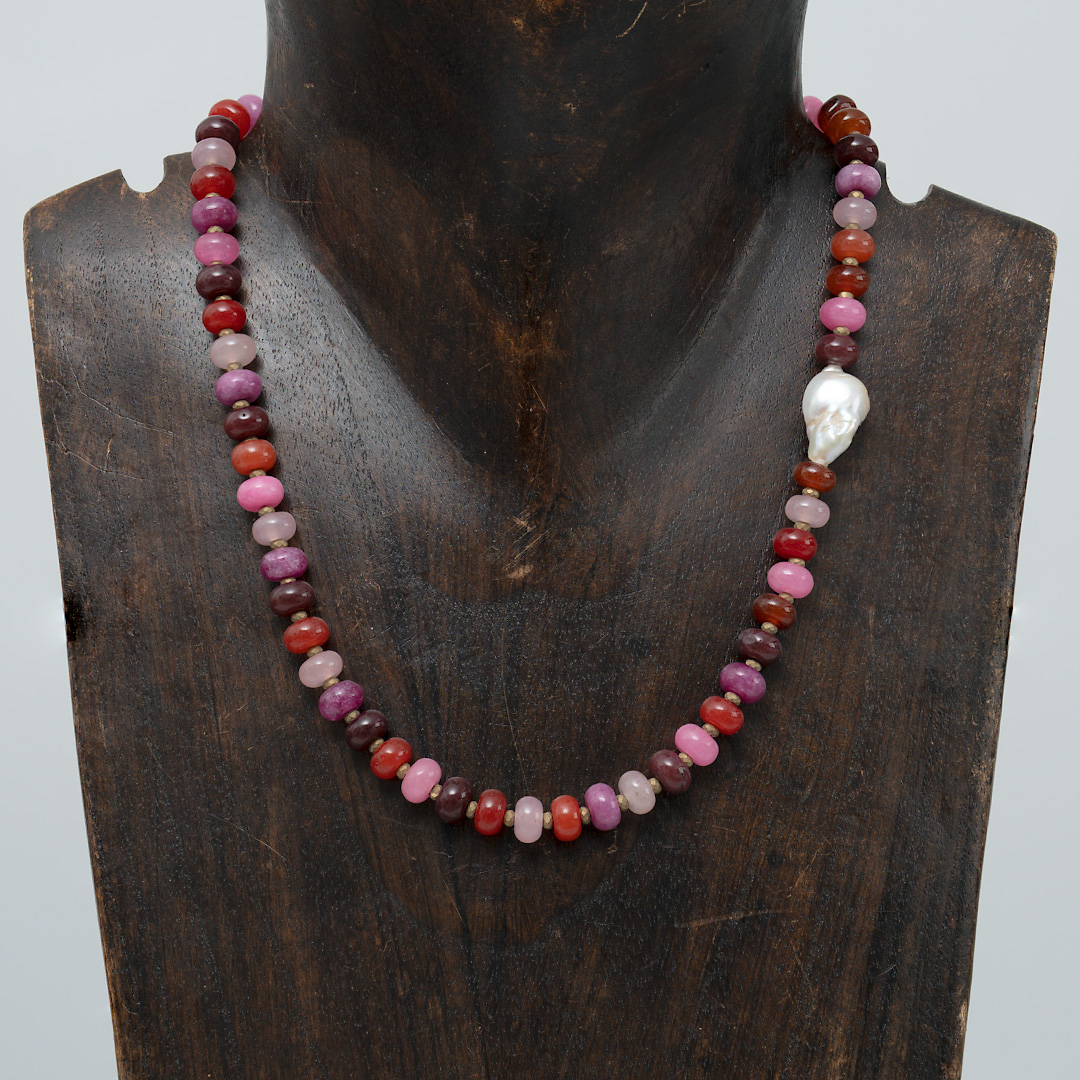 ketting edelsteen rood roze mix van pimpsandpearls pim