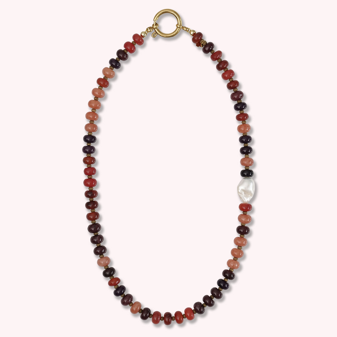ketting oranje paars burgundy edelsteen mix van pimpsandpearls pim