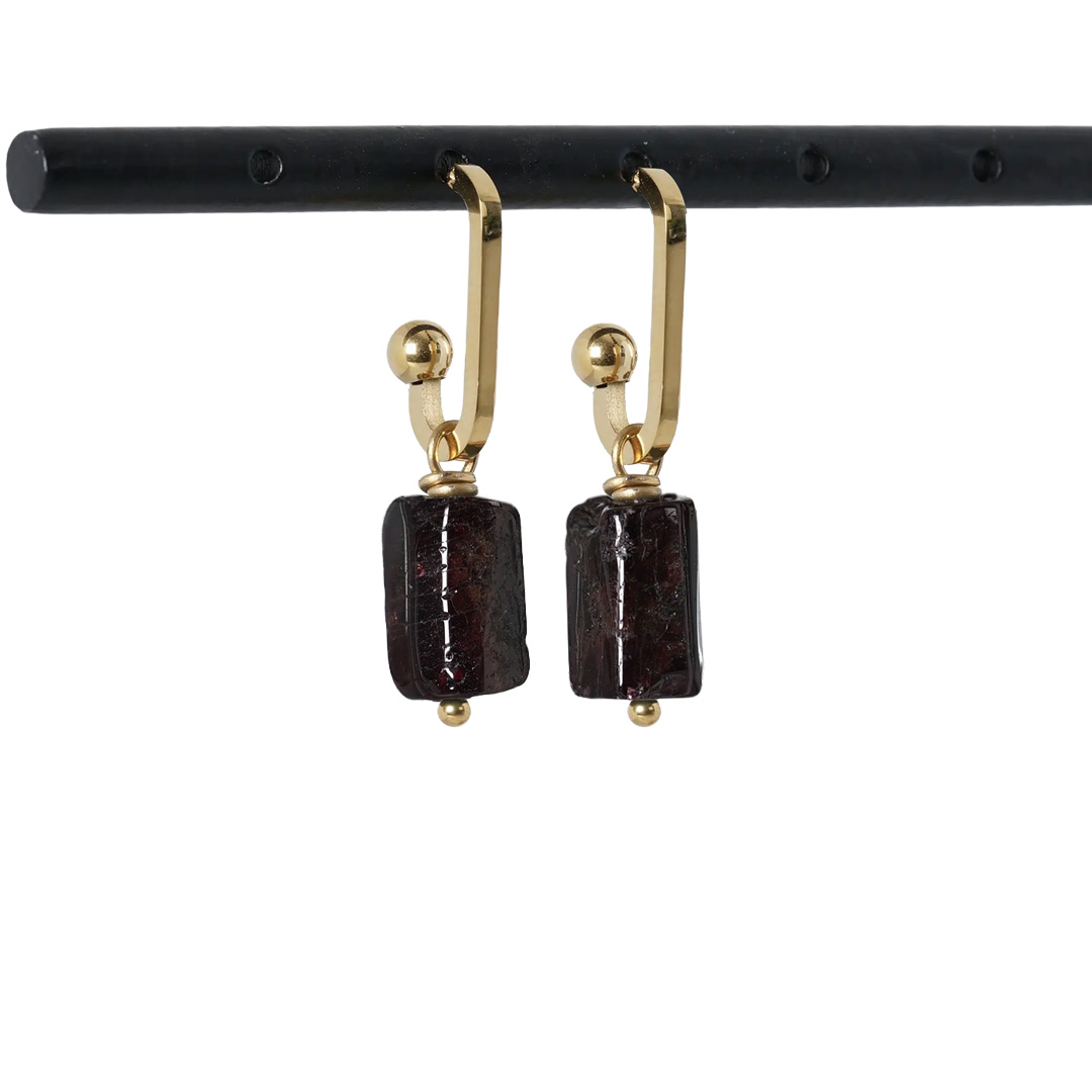 Oorbellen granaat rood edelsteen rough tropical 1172 04