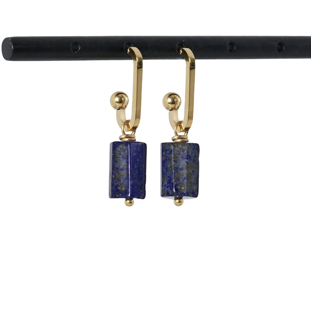 oorbellen lapis lazuli blauw edelsteen rough tropical van pimpsandpearls pim