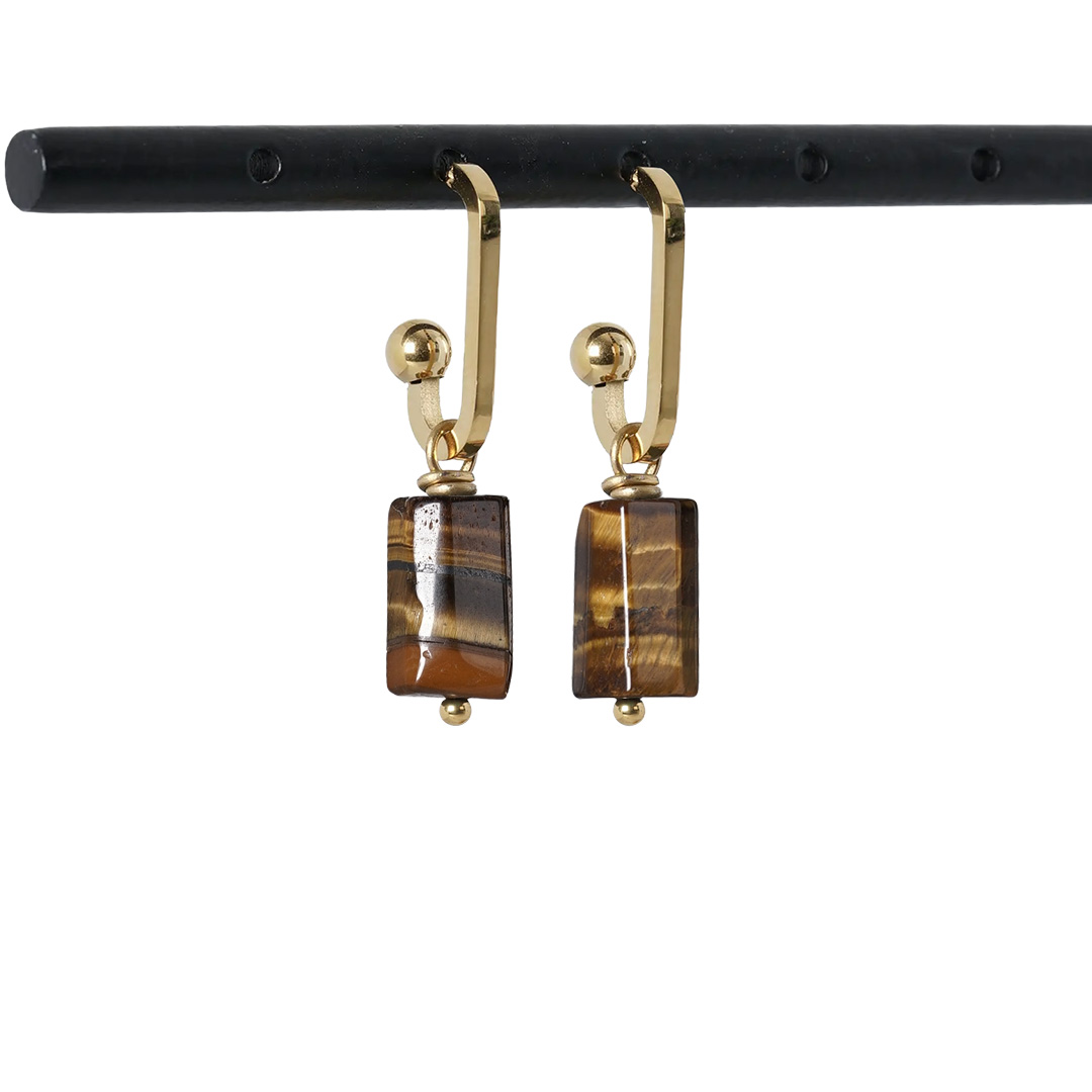oorbellen tijgeroog bruin edelsteen rough tropical van pimpsandpearls pim