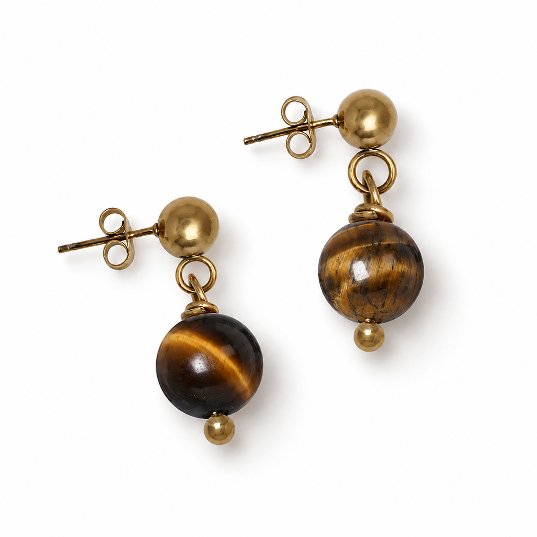 oorstekers bruin tijgeroog edelsteen hanger goud mala van pimpsandpearls pim