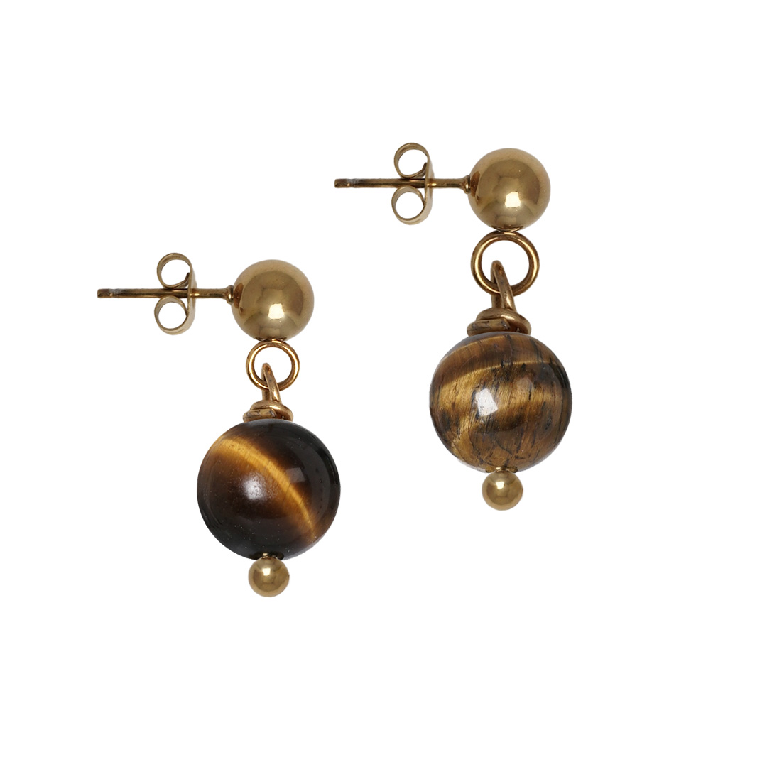 oorstekers bruin tijgeroog edelsteen hanger goud mala van pimpsandpearls pim
