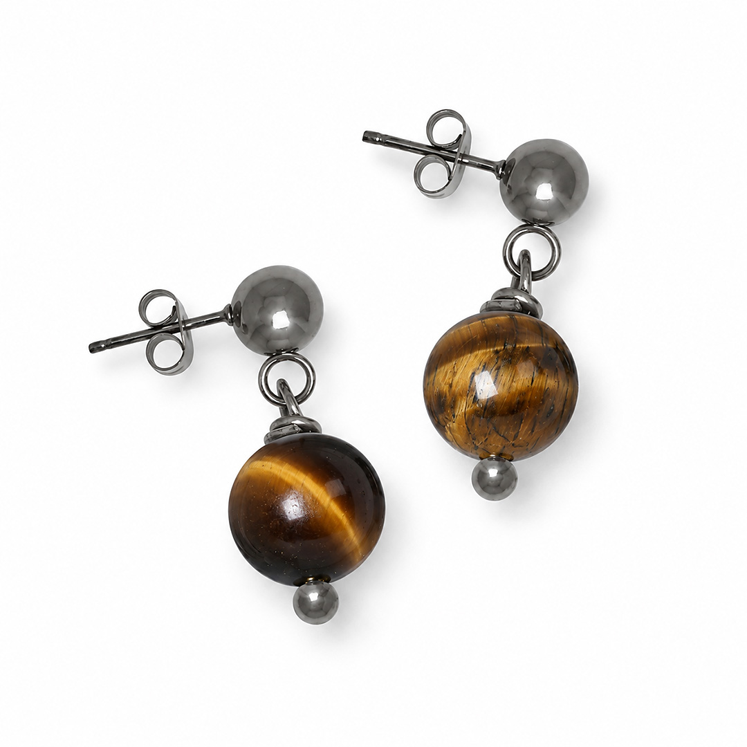 oorstekers edelsteen bruin tijgeroog hanger zilver mala van pimpsandpearls pim