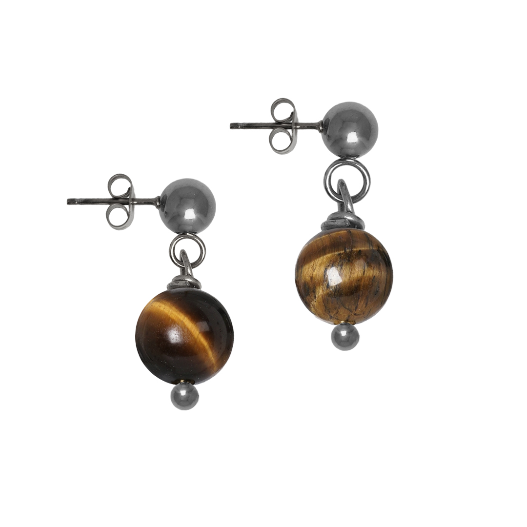oorstekers edelsteen bruin tijgeroog hanger zilver mala van pimpsandpearls pim